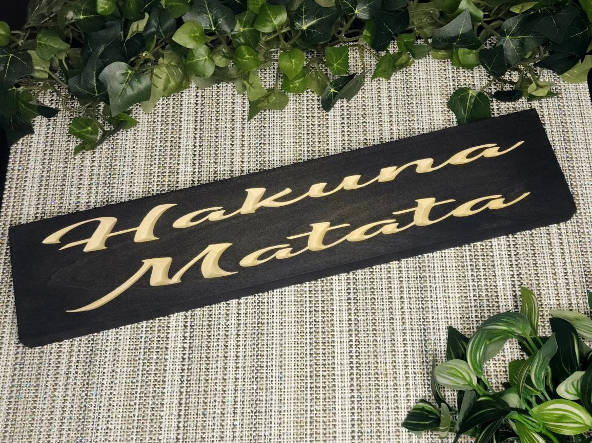 Hakuna Matata inspirational wood sign for Disney-themed decor.
