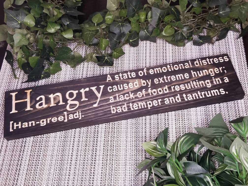 Hangry - A State of Emotional Distress wood sign for funny kitchen decor.
