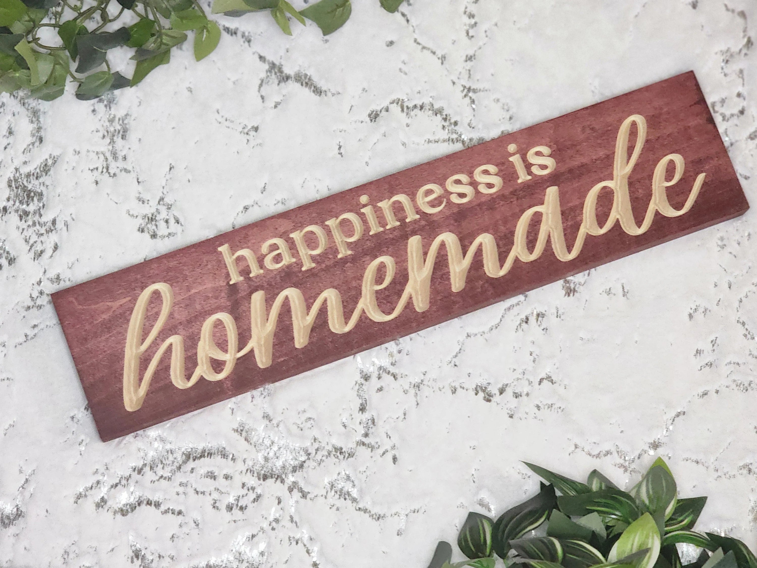Happiness is Homemade rustic wood sign for farmhouse kitchen wall decor.
