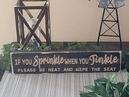 Humorous bathroom reminder sign with rhyming quote for unique bathroom wall art.