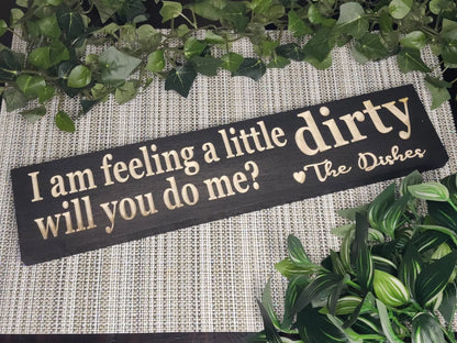 I’m Feeling a Little Dirty, Will You Do Me? Love, The Dishes funny wooden sign for quirky kitchen wall art