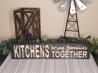 Inspirational family kitchen wall art in a farmhouse-style dining area.
