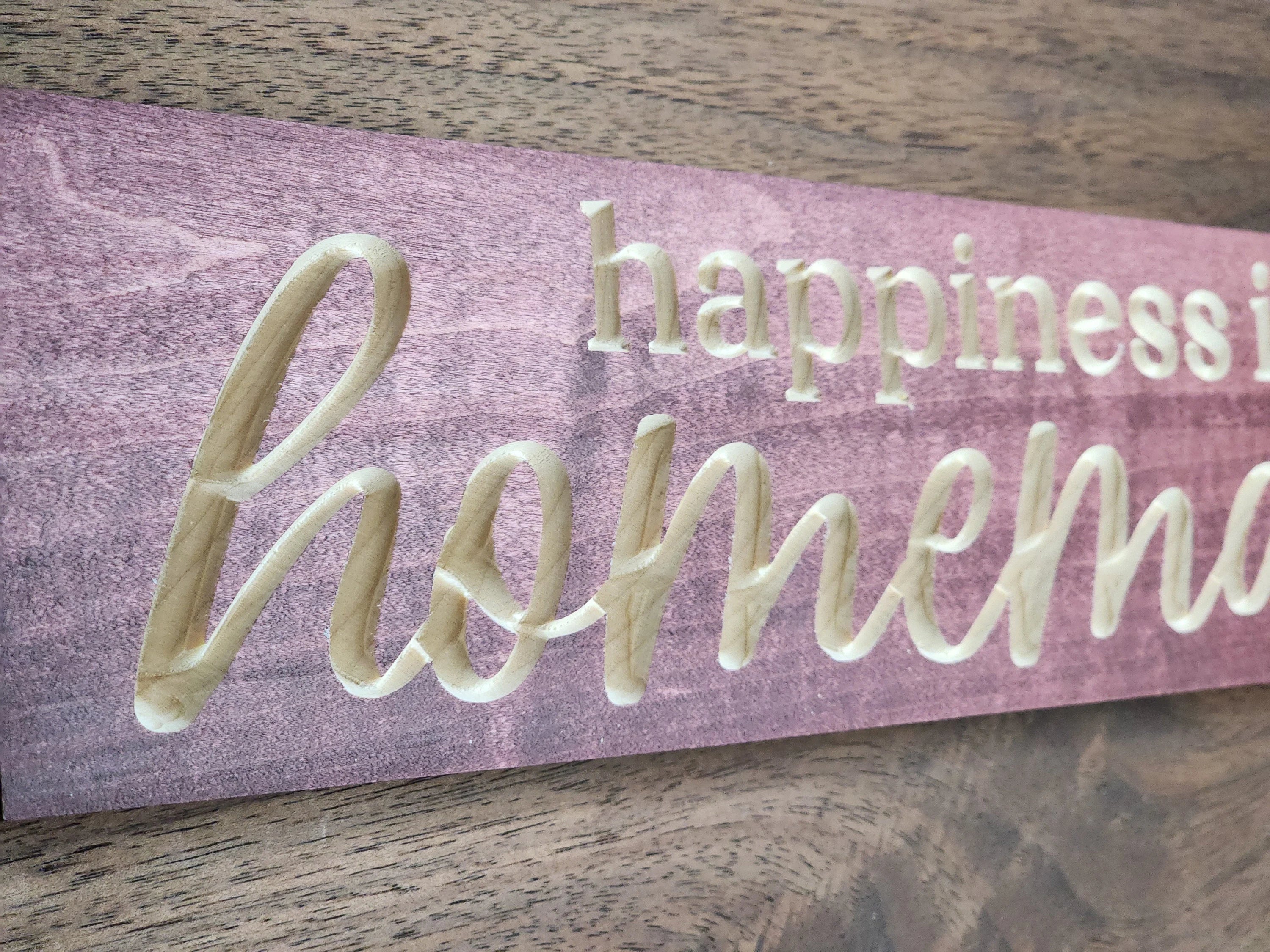 Inspirational happiness is homemade wood sign for rustic home wall art.

