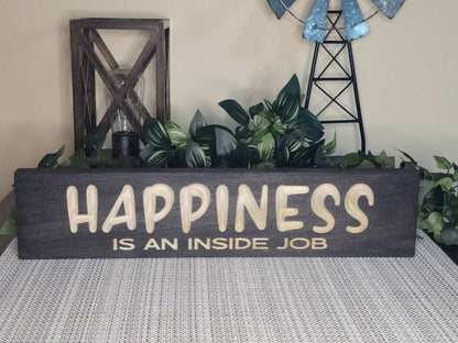 Inspirational wood sign with mindfulness décor in a meditation space.

