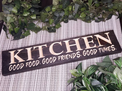 Kitchen sign, wooden kitchen sign, good food sign, rustic kitchen decor, kitchen wall decor
