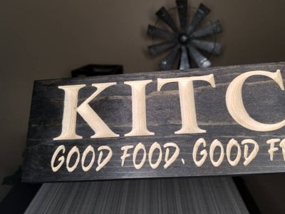 Kitchen wall sign good food good friends, wooden kitchen sign for cozy home, rustic kitchen art
