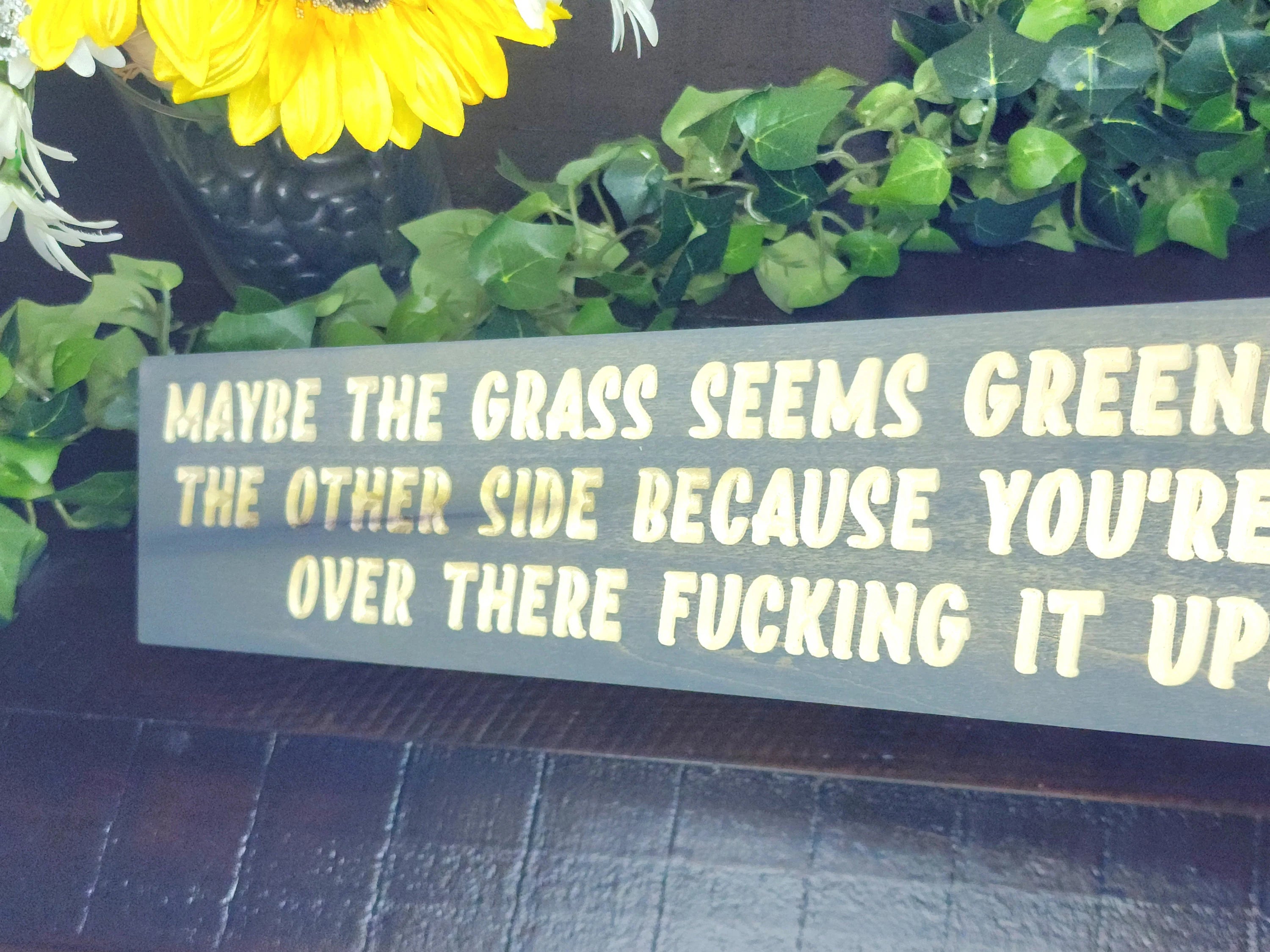 Modern home signs, office humor signs, playful wood art, statement wall signs.
