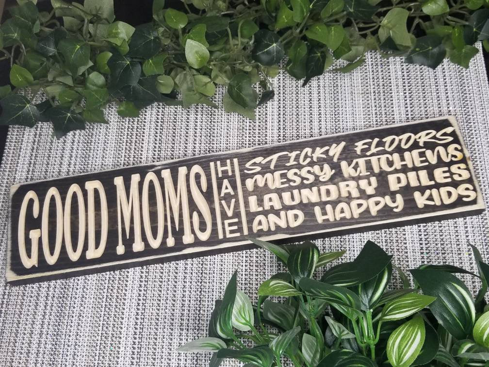 Mom life decor, relatable mom sign, parenting humor decor, mother appreciation sign, mom gift idea.
