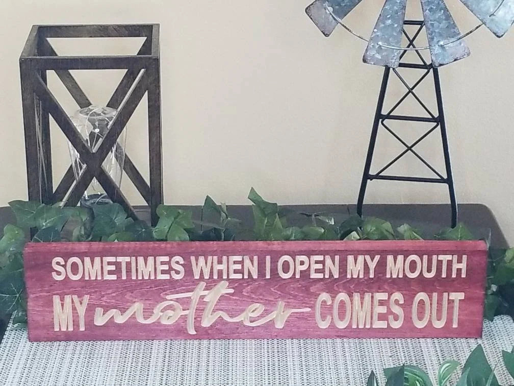 Mother-child bond sign, sentimental mom gift, mom wall art, relatable mom sign, playful family sign.
