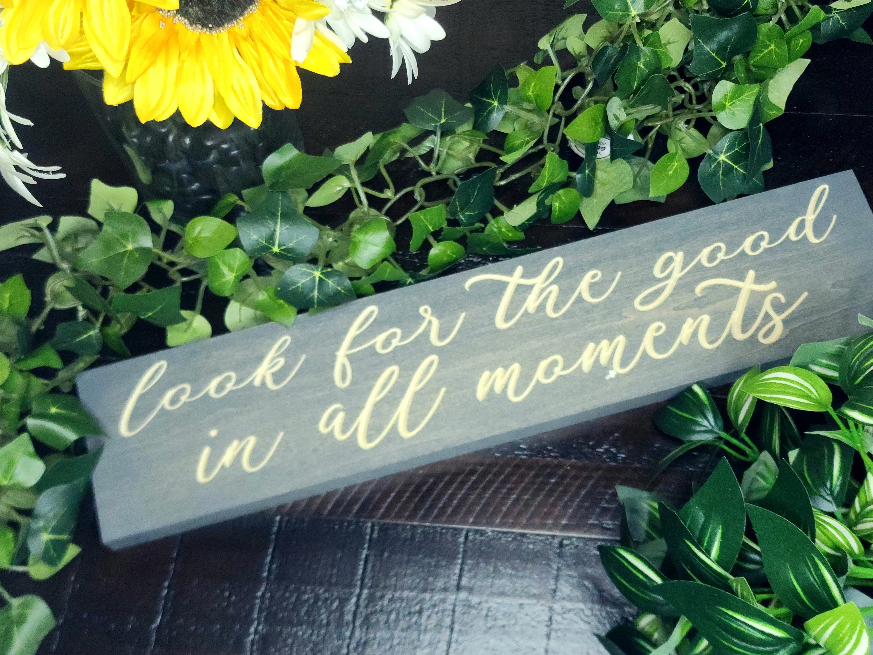 Motivational wall decor, positive quote sign, wooden wall art, gratitude wall sign.
