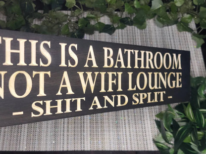 Personalized bathroom wall art with a hilarious message for guests.
