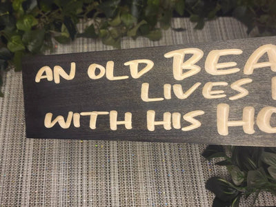Personalized old bear and honey wood sign for anniversary or housewarming gifts