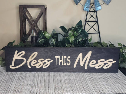 Playful wall decor with a humorous message for family-friendly spaces.
