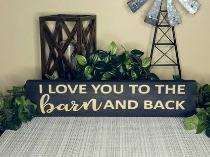 Romantic barn-themed love sign for country homes and rural romance decor.

