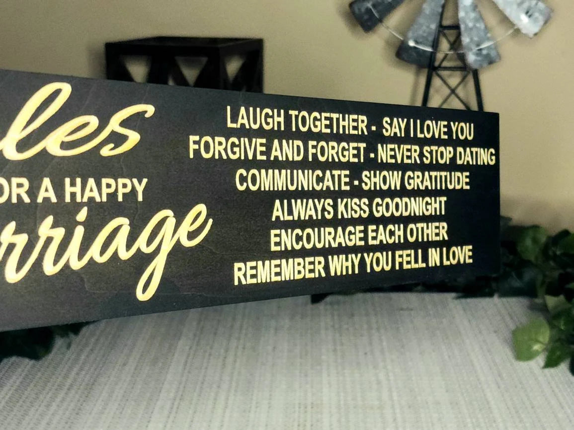 Romantic farmhouse style Rules for a Happy Marriage plaque for home decor