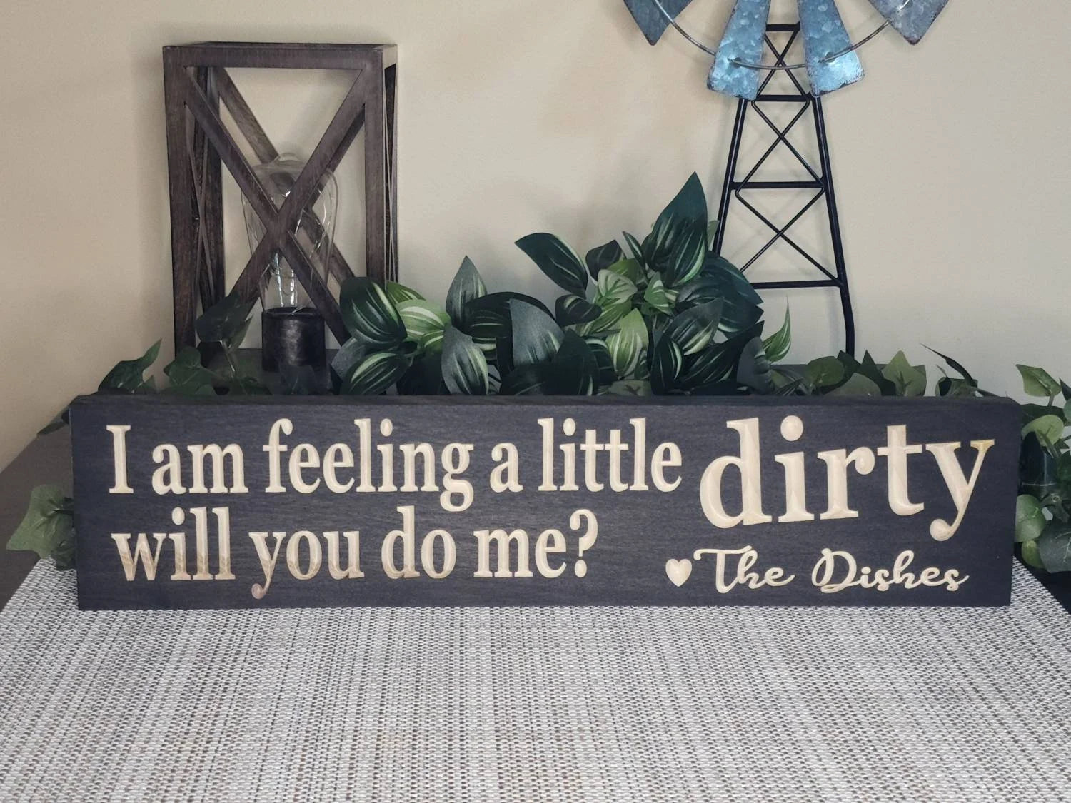 Rustic dirty dishes sign for playful home décor and sarcastic kitchen humor