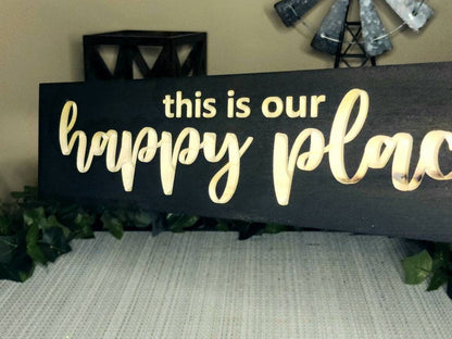 Rustic happy place decor featured in a modern farmhouse-style home.
