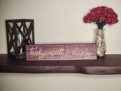 Rustic love quote sign for weddings and sentimental anniversary gifts.
