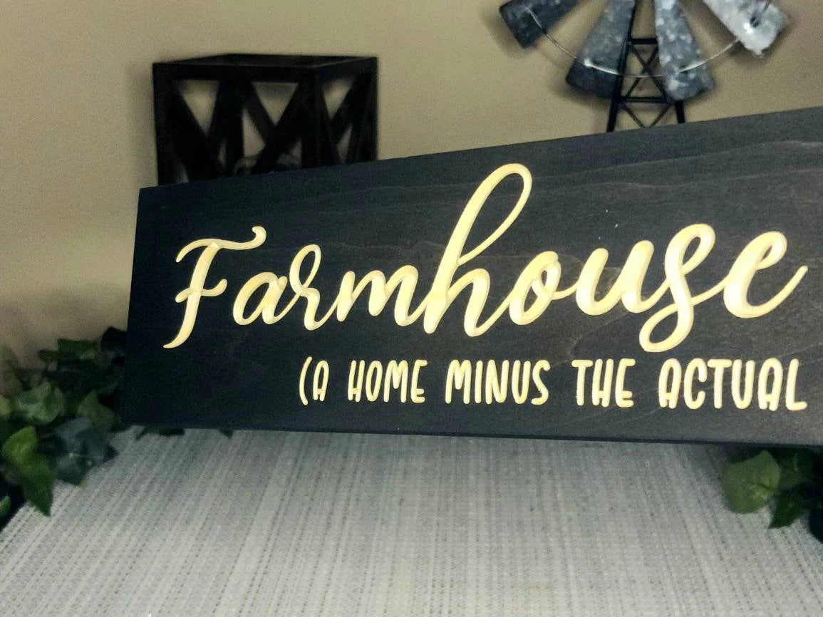 Rustic wooden farmhouse décor sign placed in a kitchen with modern farmhouse touches.
