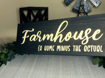 Rustic wooden farmhouse décor sign placed in a kitchen with modern farmhouse touches.
