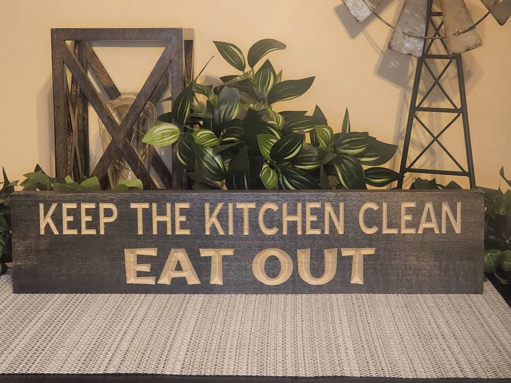 Sarcastic wood kitchen sign for housewarming gifts and cheeky family decor.