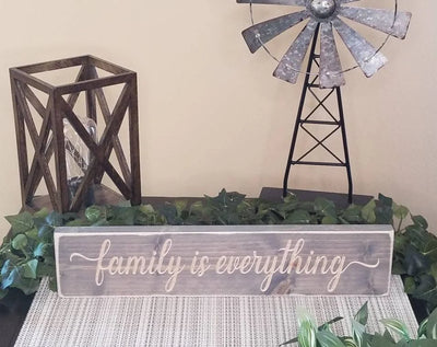 Sentimental family room decor with meaningful family is everything message