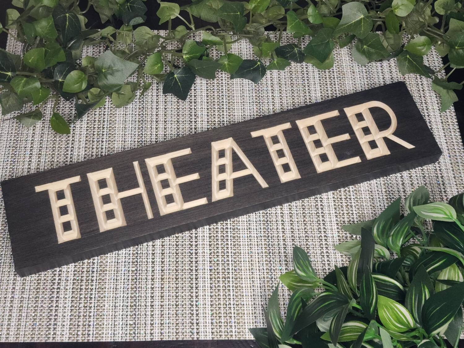 Theater wooden sign for rustic home theater decor and movie room wall art