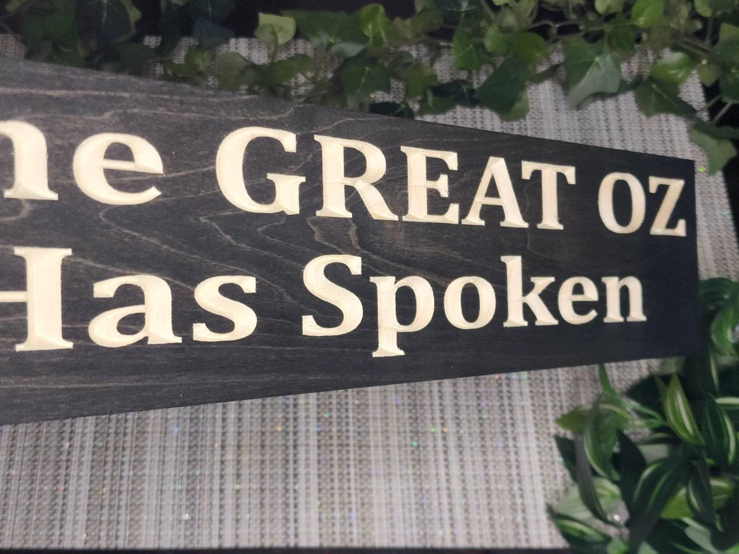 Theatrical Great Oz themed wood sign for living room or home theater décor.