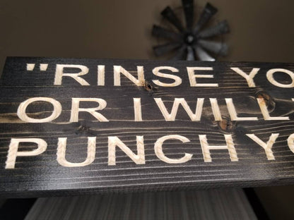 Witty wooden kitchen décor sign for busy moms and messy families.
