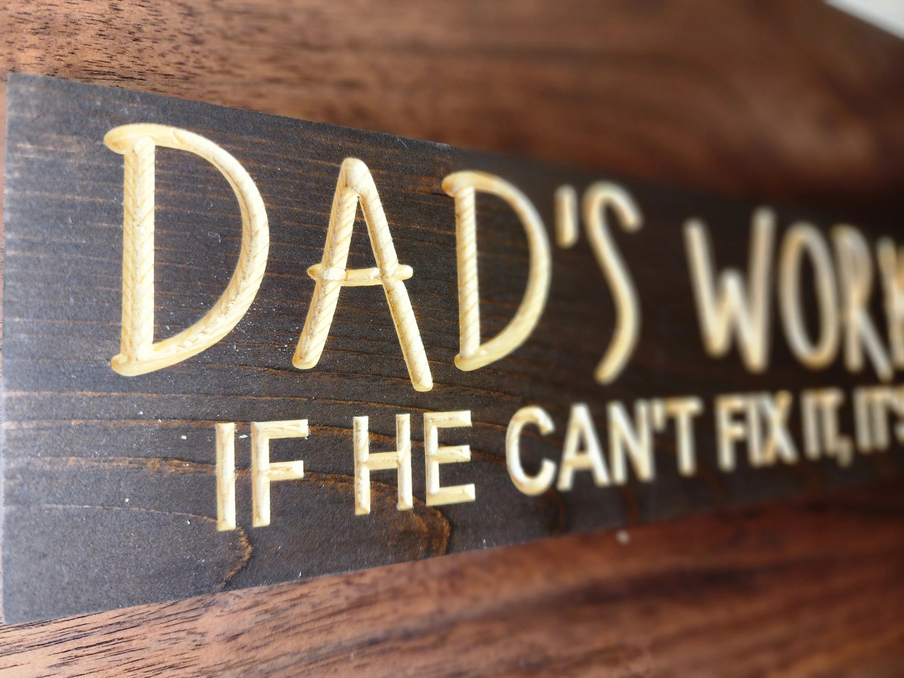 Wooden garage sign for DIY dads and funny workshop decor.
