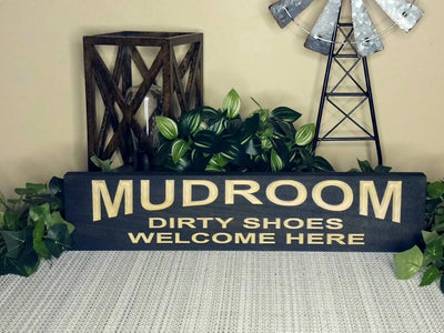 Wooden mudroom sign for organization and farmhouse-style home decor.
