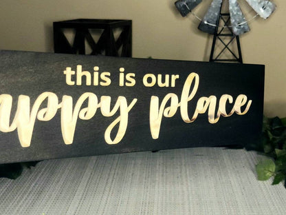 Wooden wall art with a sentimental home quote, adding warmth to a family living space.

