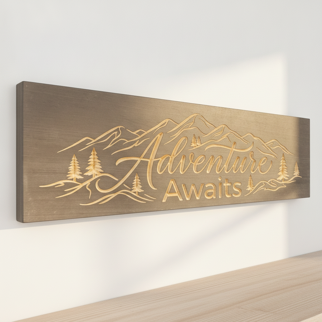 Travel Wall Decor — Adventure Awaits Carved Wood Sign — carved wood sign — Bluegrass Gifts