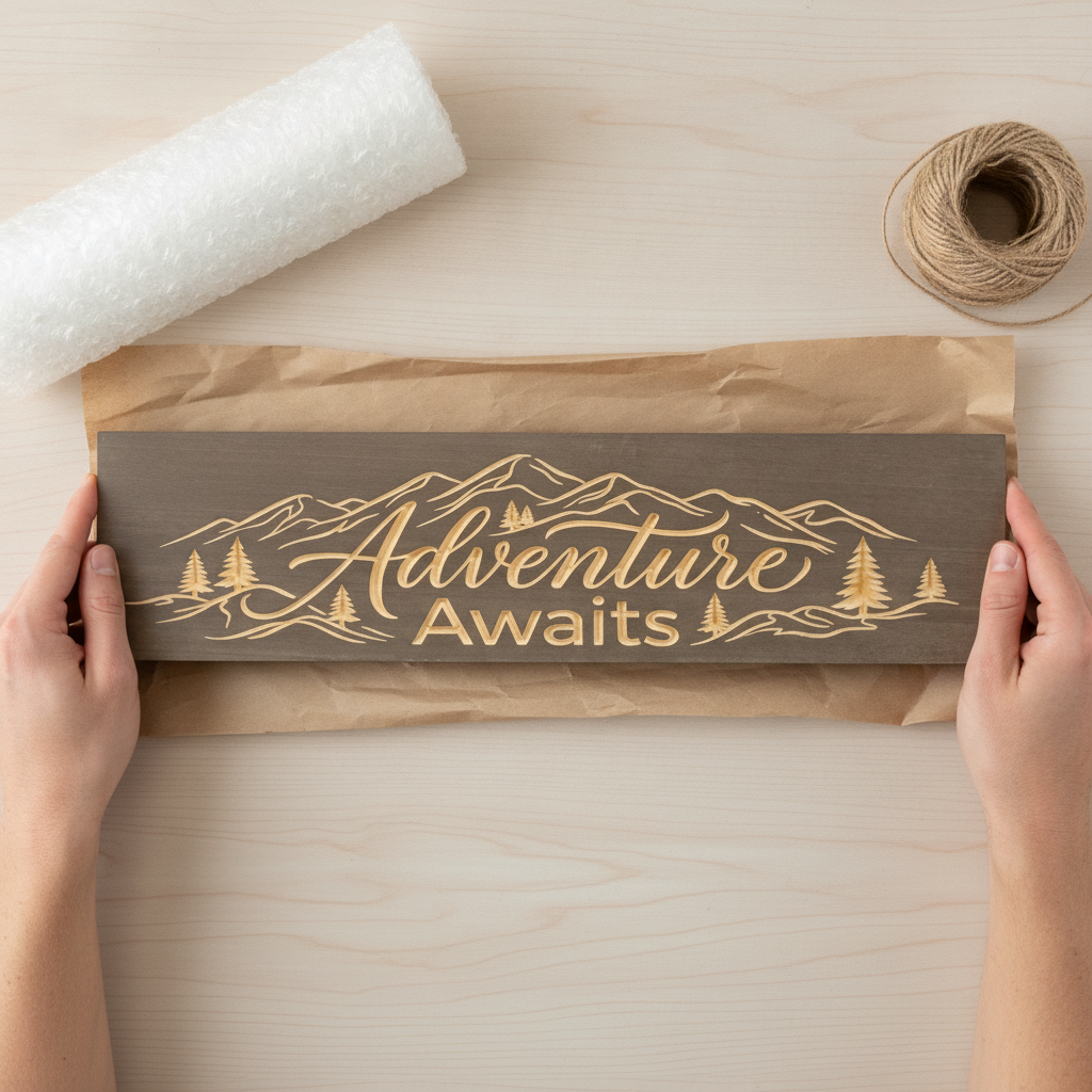 Travel Wall Decor — Adventure Awaits Carved Wood Sign — gift-ready packaging — Bluegrass Gifts