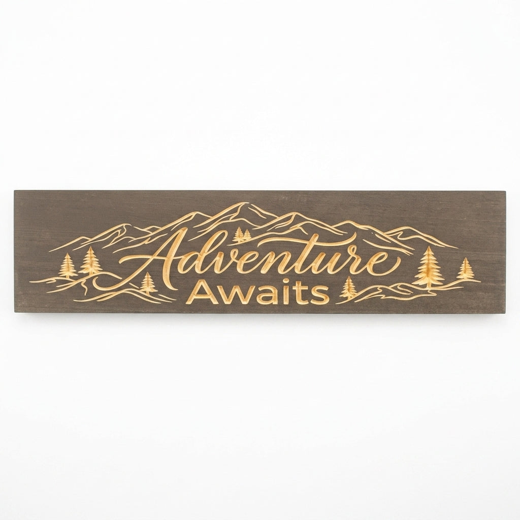 Travel Wall Decor — Adventure Awaits Carved Wood Sign — carved wood sign — Bluegrass Gifts