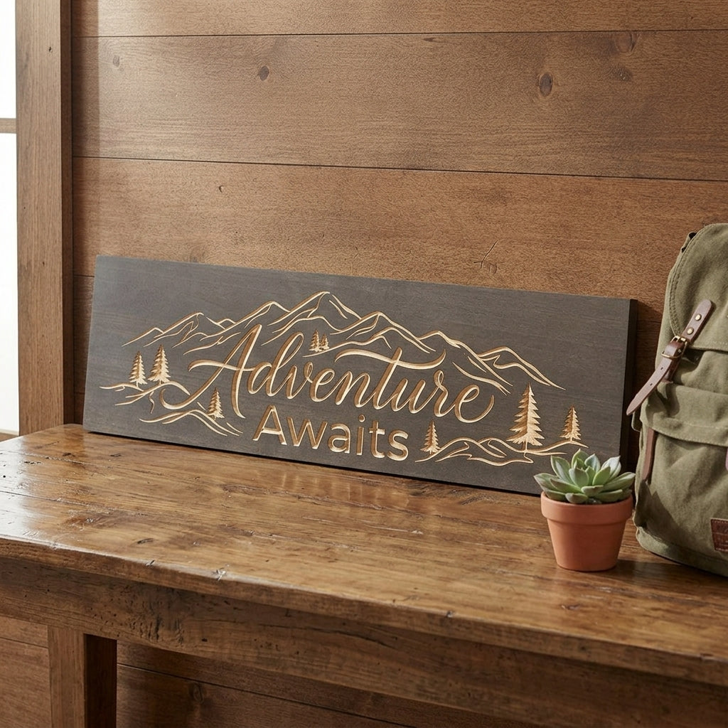 Travel Wall Decor — Adventure Awaits Carved Wood Sign