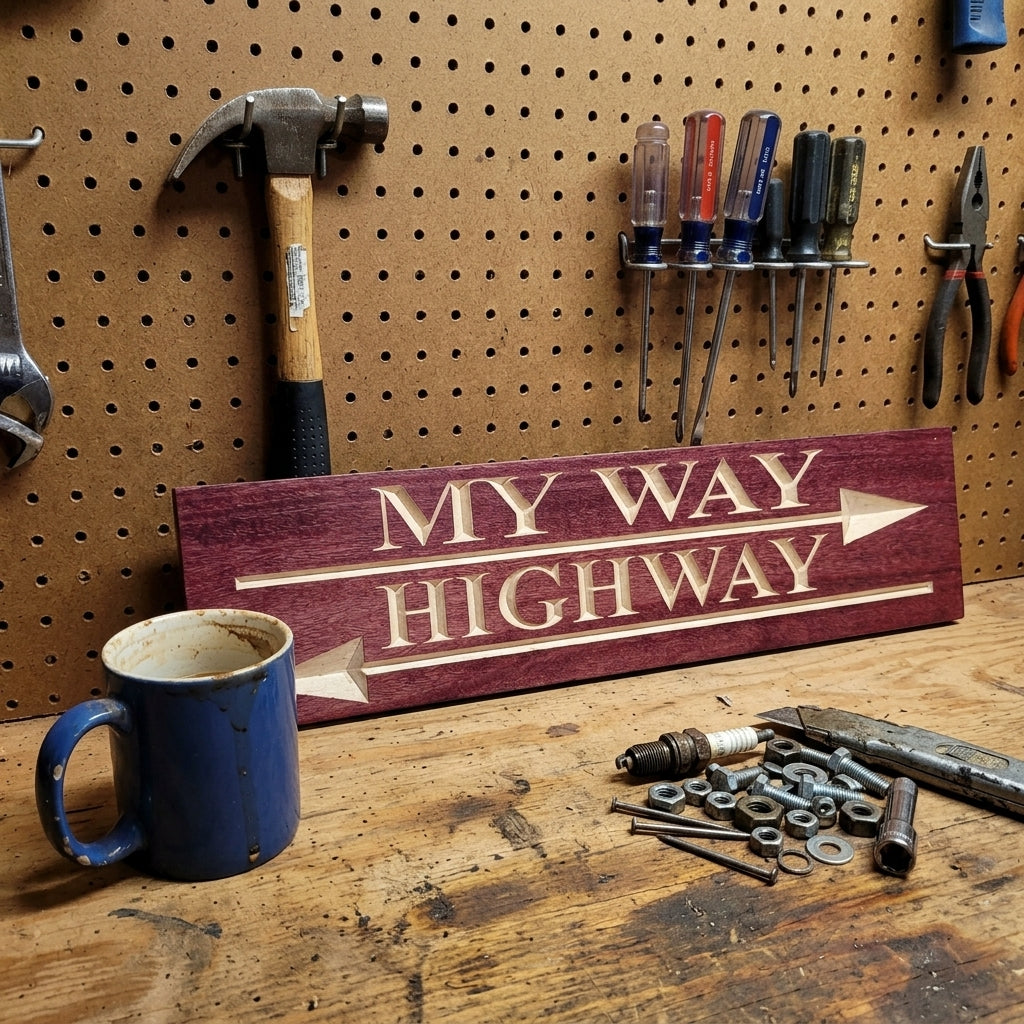 Attitude Sign — My Way or the Highway | Carved Wood Decor