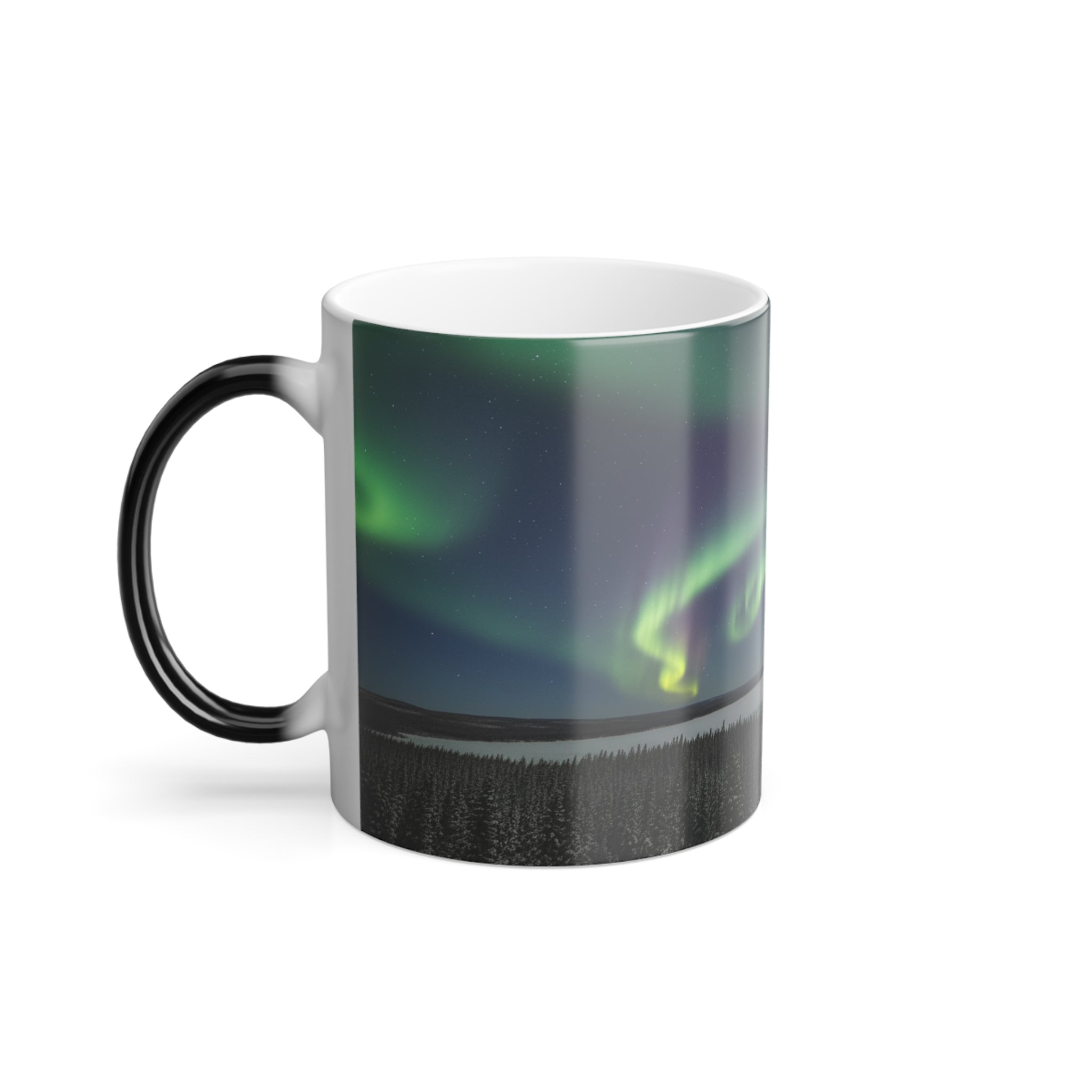 Aurora Dreams Magic Mug - color changing coffee mug side angle with handle by Bluegrass Gifts