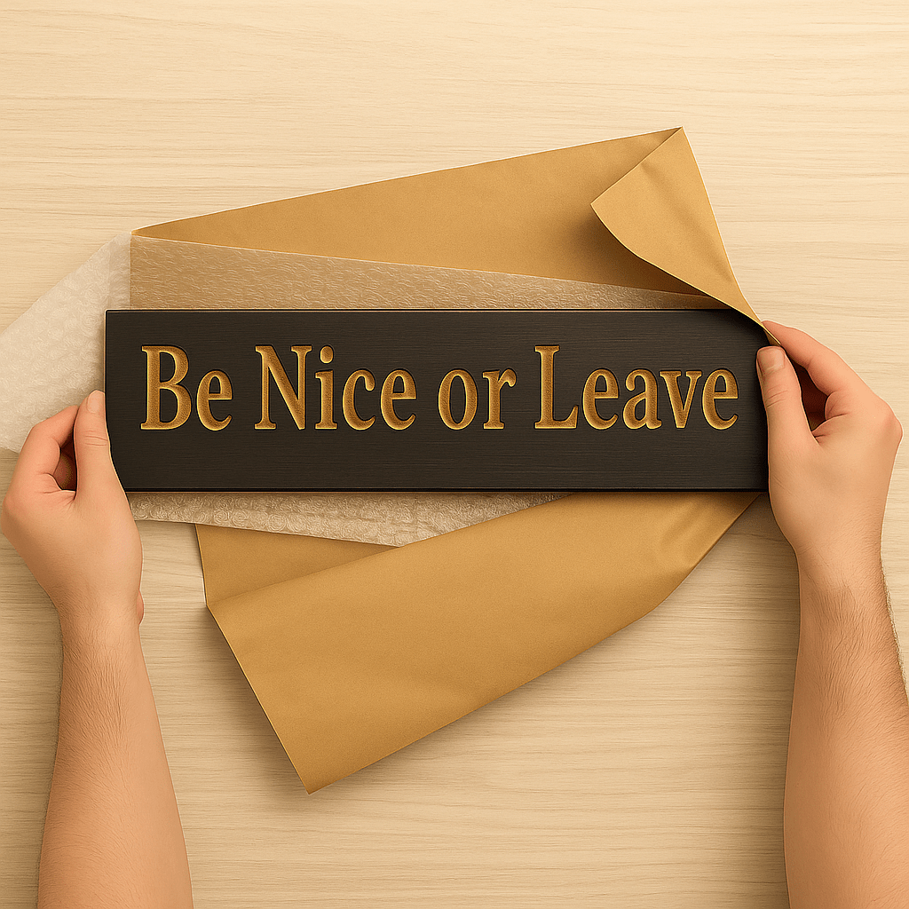 be-nice-or-leave-wood-sign-gift-unboxing-handcraft - be nice or leave wood sign by Bluegrass Gifts, handmade in Kentucky