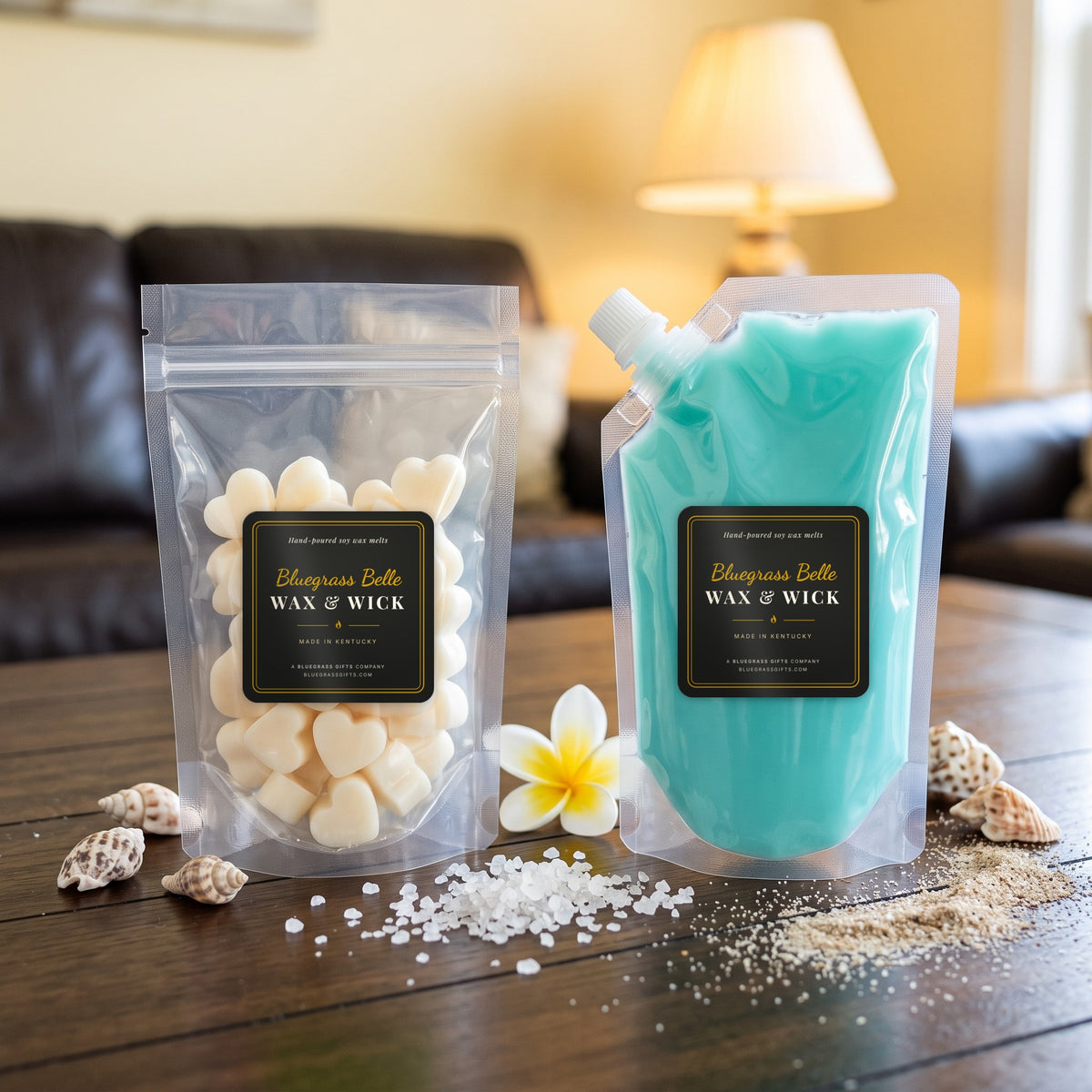 Beach Please squeeze wax melt pouch and wax melt tarts by Bluegrass Belle Wax & Wick