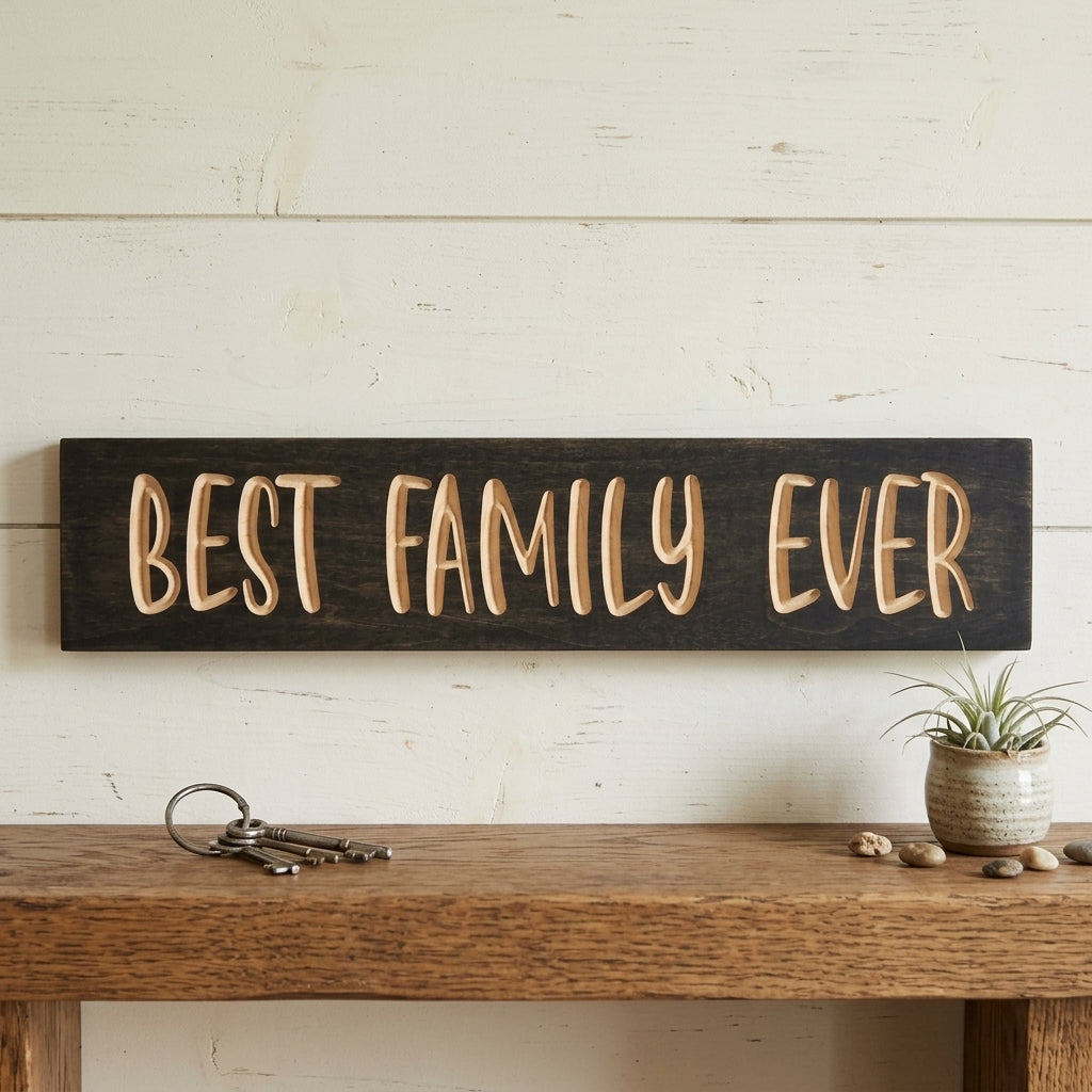 Best Family Ever Sign — Rustic Carved Wood Family Decor