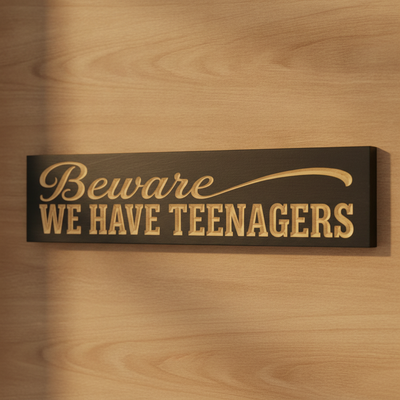 Beware Halloween Sign — Beware, We Have Teenagers — carved wood sign — Bluegrass Gifts