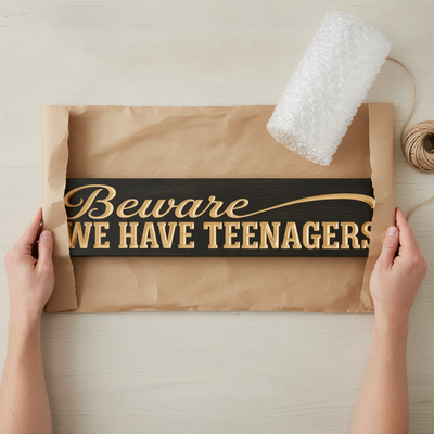 Beware Halloween Sign — Beware, We Have Teenagers — gift-ready packaging — Bluegrass Gifts