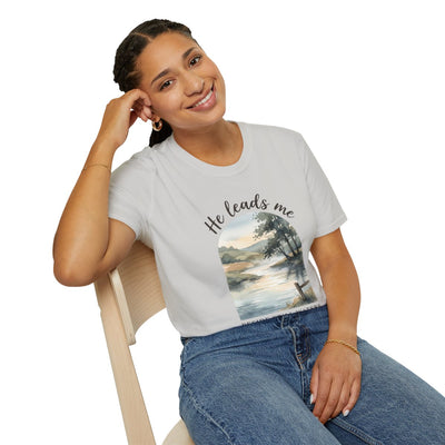 Bible Verse Shirt — Psalm 23 "Still Waters" Watercolor Tee in Ice Grey