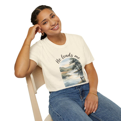 Bible Verse Shirt — Psalm 23 "Still Waters" Watercolor Tee in Natural