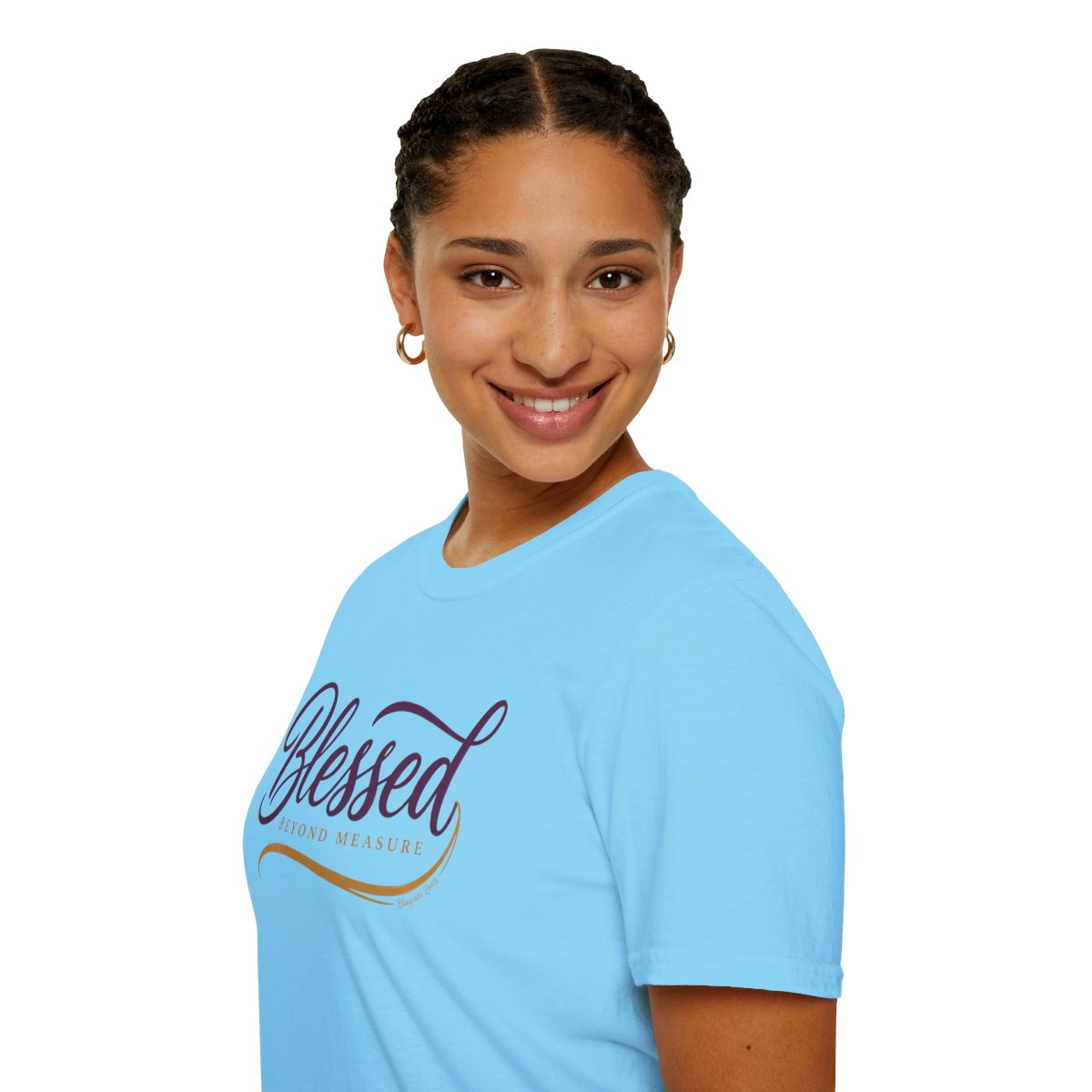 Blessed Shirt — "Blessed Beyond Measure" Script Tee in Sky