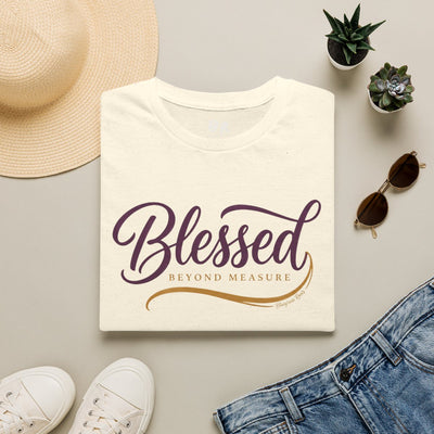 Blessed Shirt — "Blessed Beyond Measure" Script Tee in Natural