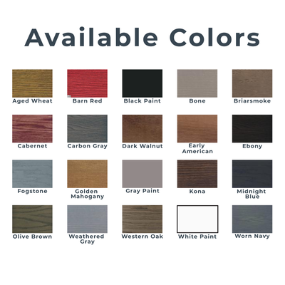 Color chart showing 20 finish options for handcrafted wooden signs from Bluegrass Gifts