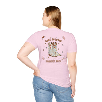 Boot Scootin’ Floral Western Boho Graphic Tee - graphic tee lifestyle model shot by Bluegrass Gifts
