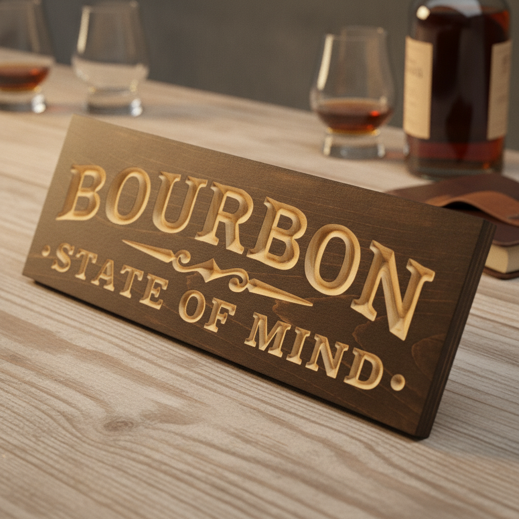 Tavern Sign — Bourbon State Of Mind Carved Wood — carved wood sign — Bluegrass Gifts